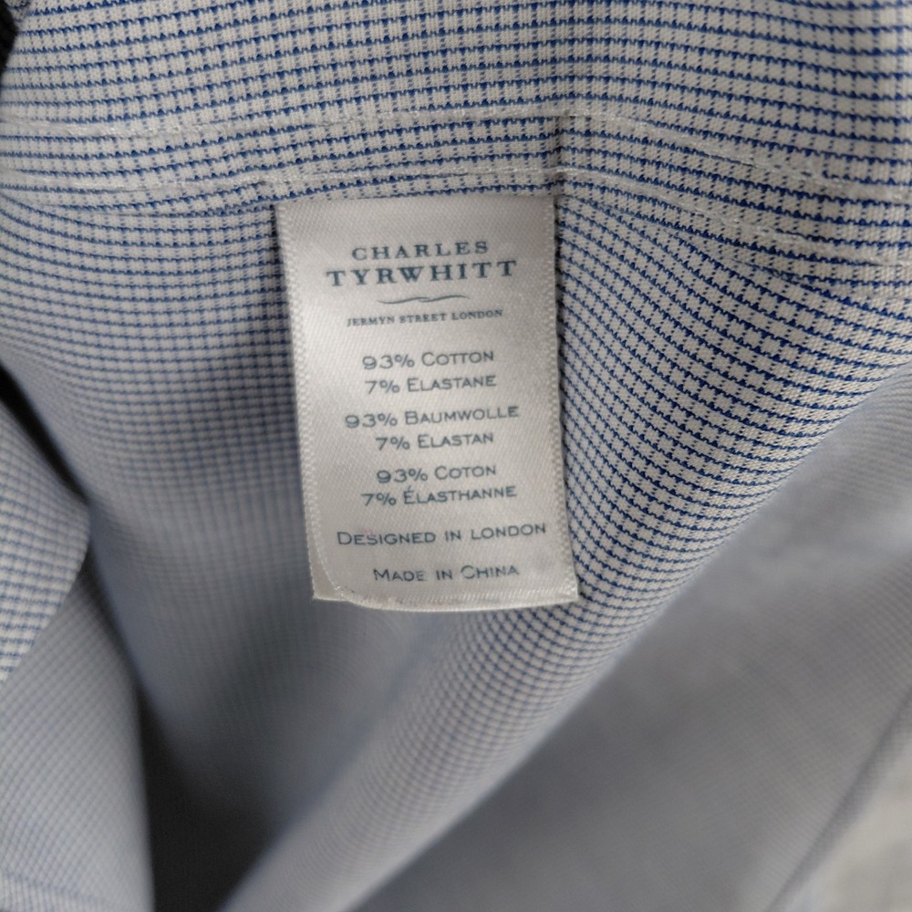 Charles Tyrwhitt‎ Mens Slim Fit Non-Iron Dress Shirt Blue Micro Check 15.5 35 - Picture 4 of 7